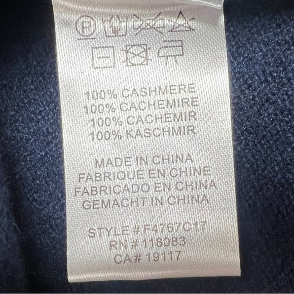 Minnie Rose 100% Cashmere Dark Blue Sweater with Evil Eye Gemstone Design Size M - Picture 11 of 11